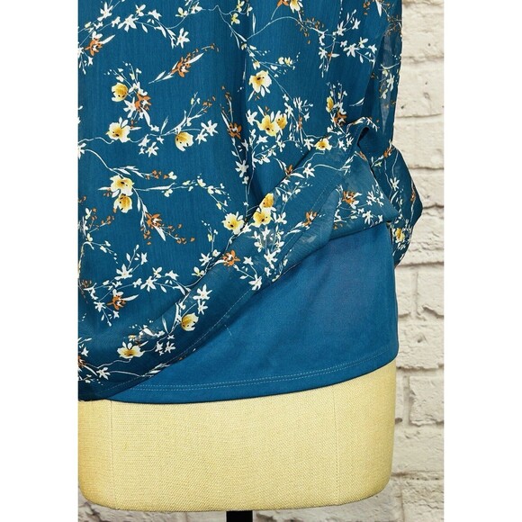 NWT Papermoon Teal Blue Floral Top‎ Dressy Sleeveless Blouse V Neck Tank SMALL - Picture 7 of 11